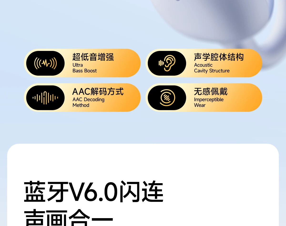 沃品 夹耳式无线蓝牙耳机云月白*1 超轻量化设计 佩戴舒适 · 详情图 13