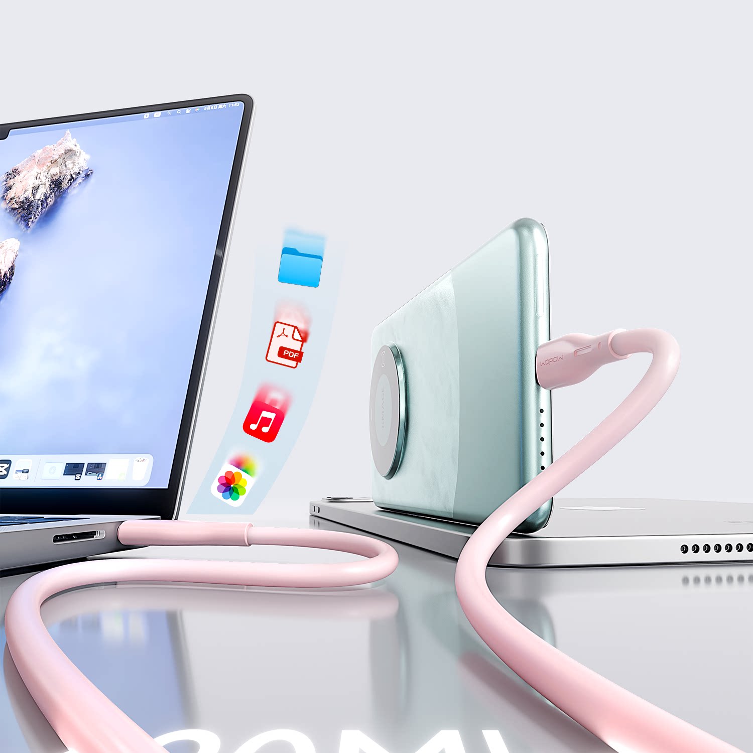沃品 硅胶快充数据线蓝色2m Type-c转c 60瓦闪充闪传 · 详情图 12