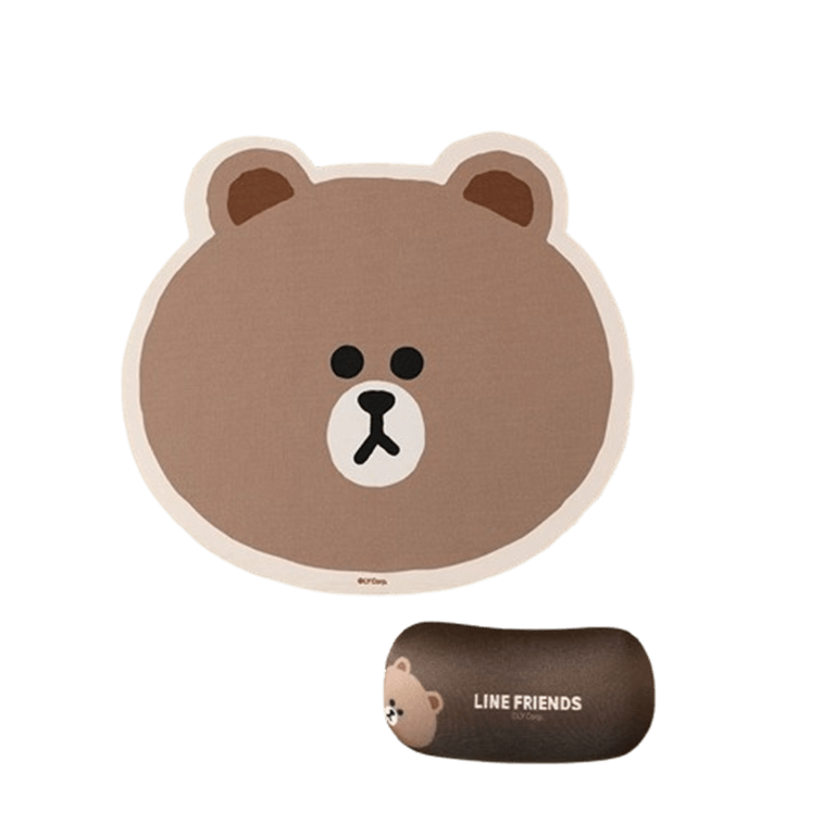 韩国 LINE FRIENDS 布朗熊鼠标垫桌垫办公女生护腕垫硅胶防滑鼠标垫子小号电脑滑鼠垫 布朗熊头像款【鼠标垫+手托】1个